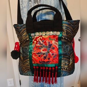 Womans Bag Ethnic Hmong Embroidery Canvas Shoulderstrap Tassle New Chinese Heavy